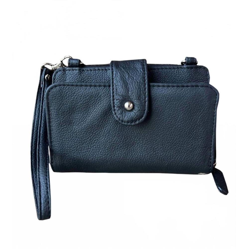 NEW ROMA LEATHERS women's leather phone crossbody wallet in black